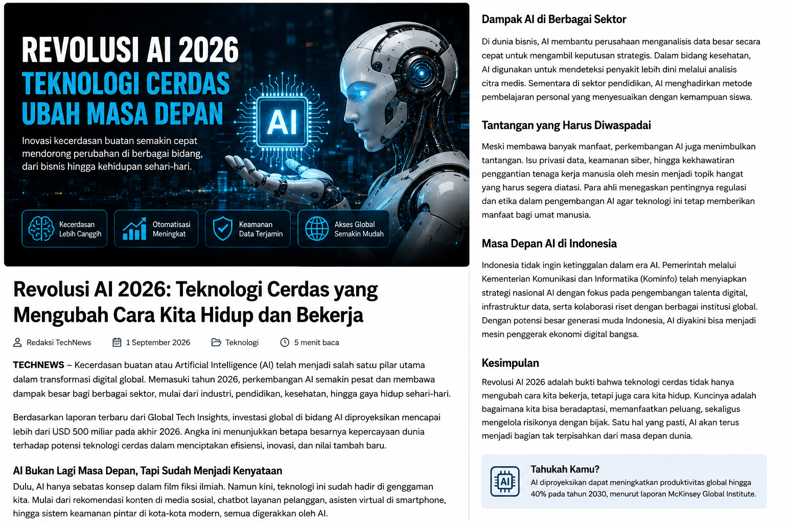Revolusi AI 2026: Teknologi Cerdas Semakin Mengubah Cara Manusia Bekerja dan Beraktivitas